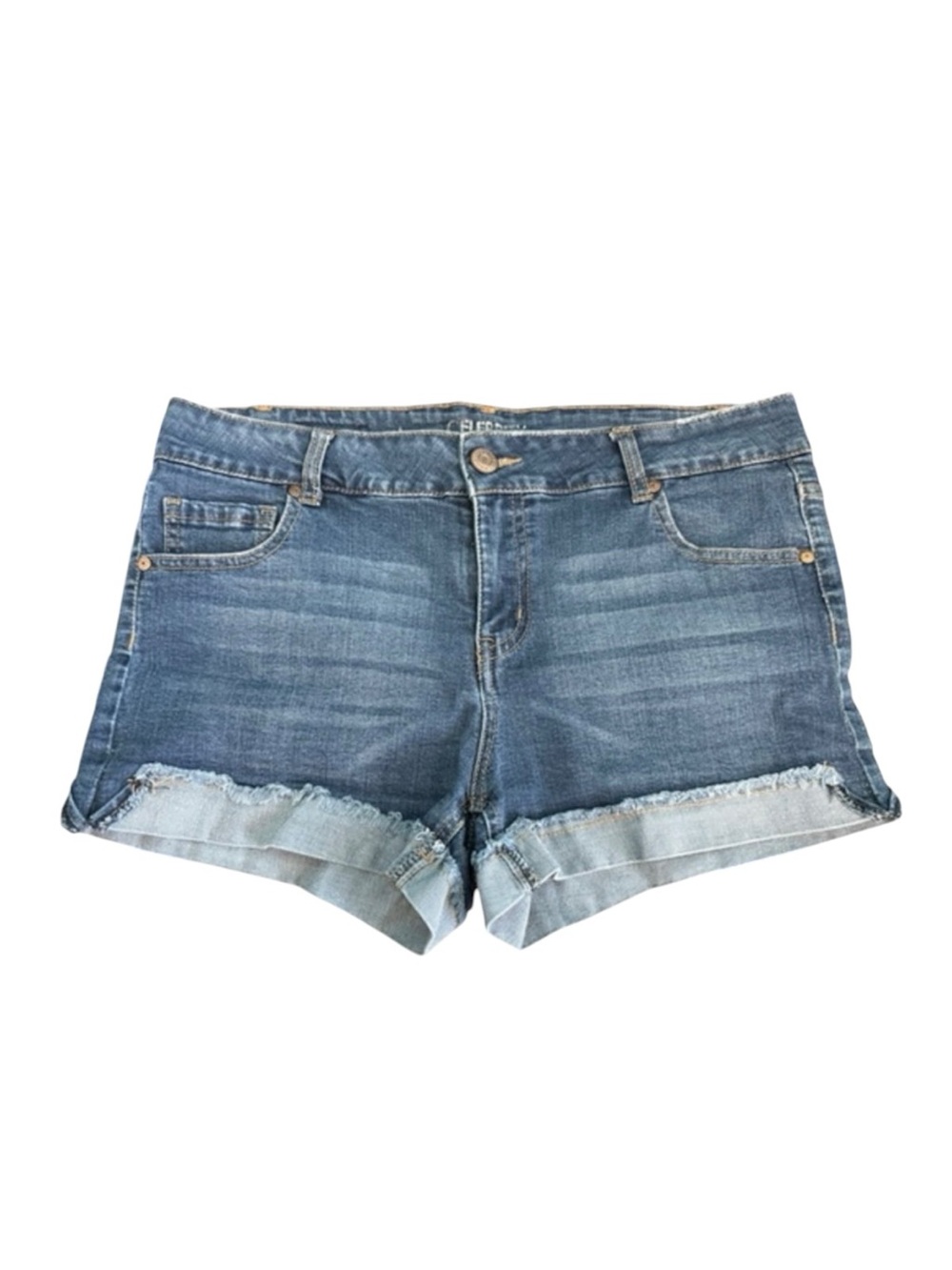 Celebrity Pink Denim Shorts Size 13 Medium Wash Frayed Cuffed Hem